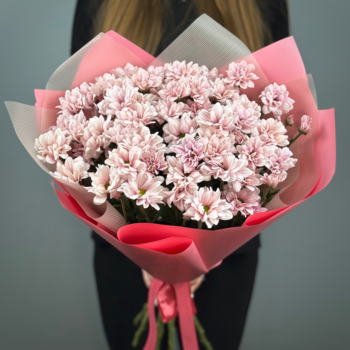 Букет из 9 розовых кустовых ромашковых хризантем 