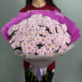 Букет из 25 сиреневых кустовых хризантем