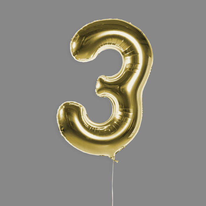 Шар фольгированный золото "3"