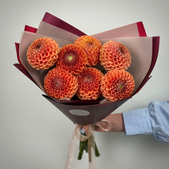 Букет из 7 оранжевых георгинов