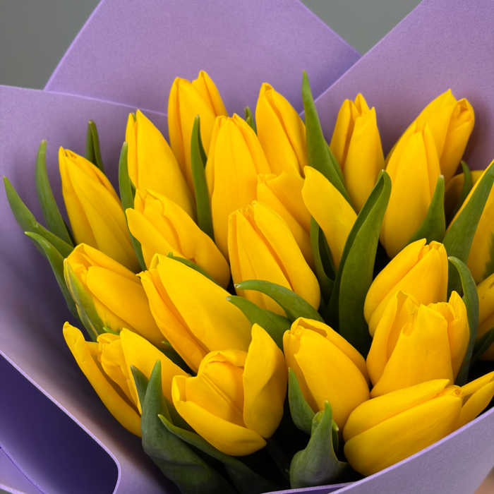 Букет из 21 желтых тюльпанов