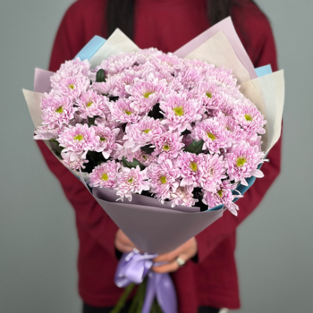 Букет из 11 сиреневых кустовых хризантем