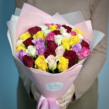 Букет из 41 розы Кения яркий микс